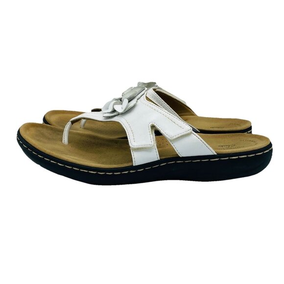 Clarks Womens Sandals Size 11 M White Flower Floral Thong Flip Flops Comfort - Picture 2 of 11